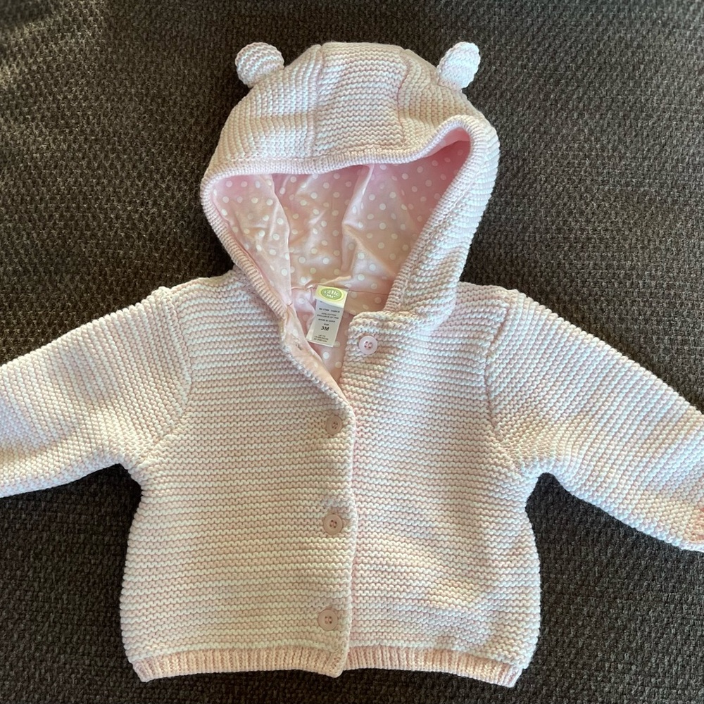 Little Me 3 Month Pink Knit Lined Hoodie with Ears 🩷 EUC